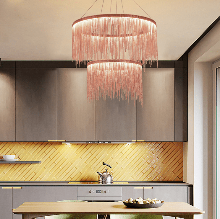 Extra Large Round Aluminum Tassel Chain Chandelier for Living/Dining Room/Villa/Duplex Hall - fovolighting