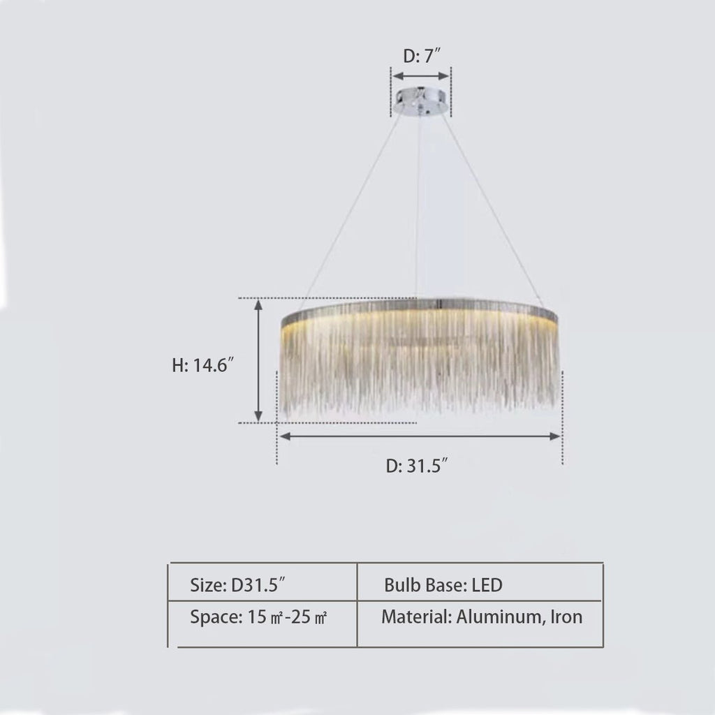 Extra Large Round Aluminum Tassel Chain Chandelier for Living/Dining Room/Villa/Duplex Hall - fovolighting