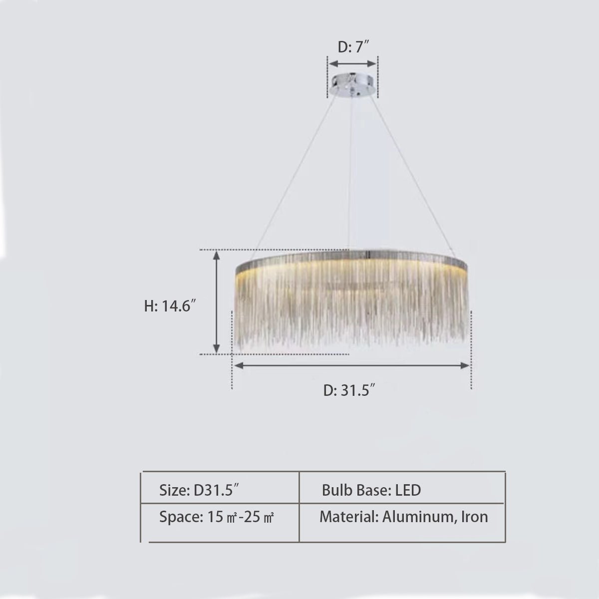 Extra Large Round Aluminum Tassel Chain Chandelier for Living/Dining Room/Villa/Duplex Hall - fovolighting