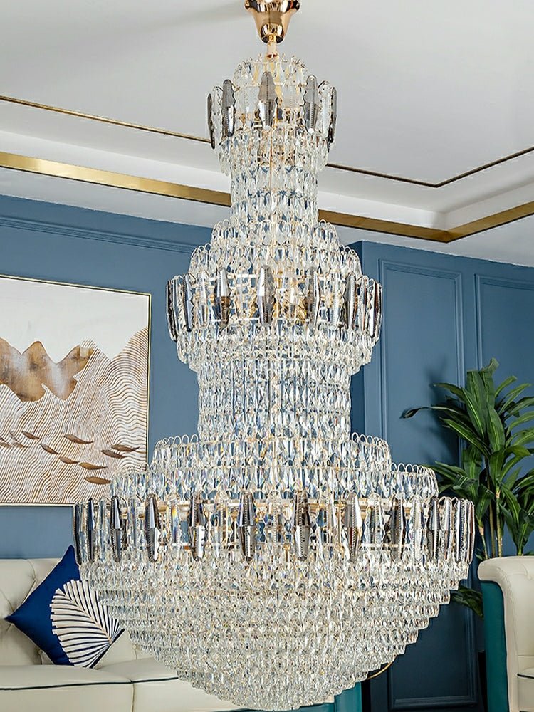 Extra Large Round Crystal Chandelier Luxury Foyer High Ceiling Light Fixture For Living Room/ Hotel Hall Entrance - fovolighting