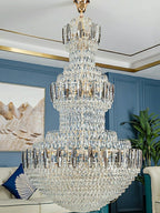 Extra Large Round Crystal Chandelier Luxury Foyer High Ceiling Light Fixture For Living Room/ Hotel Hall Entrance - fovolighting