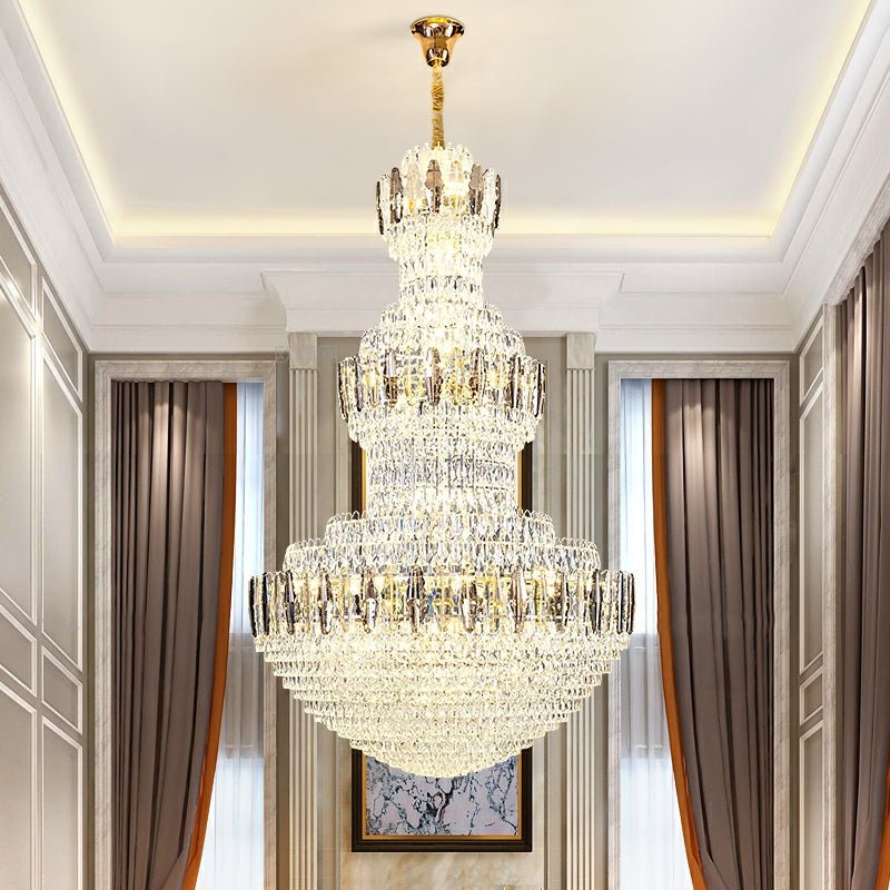 Extra Large Round Crystal Chandelier Luxury Foyer High Ceiling Light Fixture For Living Room/ Hotel Hall Entrance - fovolighting