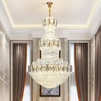 Extra Large Round Crystal Chandelier Luxury Foyer High Ceiling Light Fixture For Living Room/ Hotel Hall Entrance - fovolighting