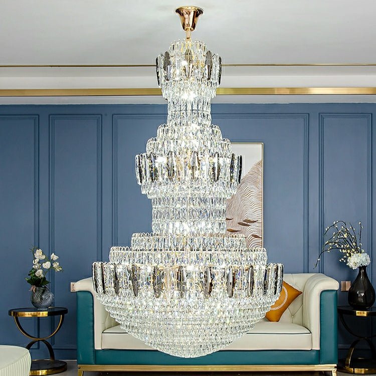 Extra Large Round Crystal Chandelier Luxury Foyer High Ceiling Light Fixture For Living Room/ Hotel Hall Entrance - fovolighting