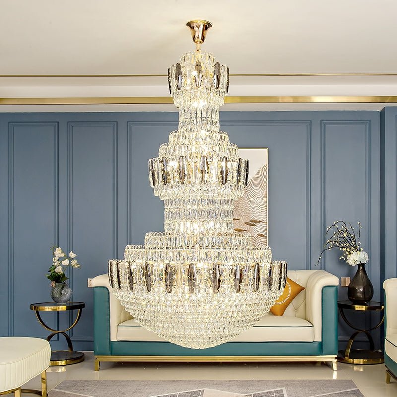 Extra Large Round Crystal Chandelier Luxury Foyer High Ceiling Light Fixture For Living Room/ Hotel Hall Entrance - fovolighting