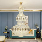 Extra Large Round Crystal Chandelier Luxury Foyer High Ceiling Light Fixture For Living Room/ Hotel Hall Entrance - fovolighting