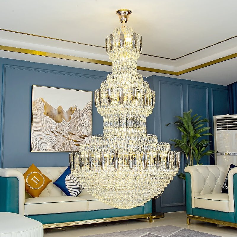 Extra Large Round Crystal Chandelier Luxury Foyer High Ceiling Light Fixture For Living Room/ Hotel Hall Entrance - fovolighting