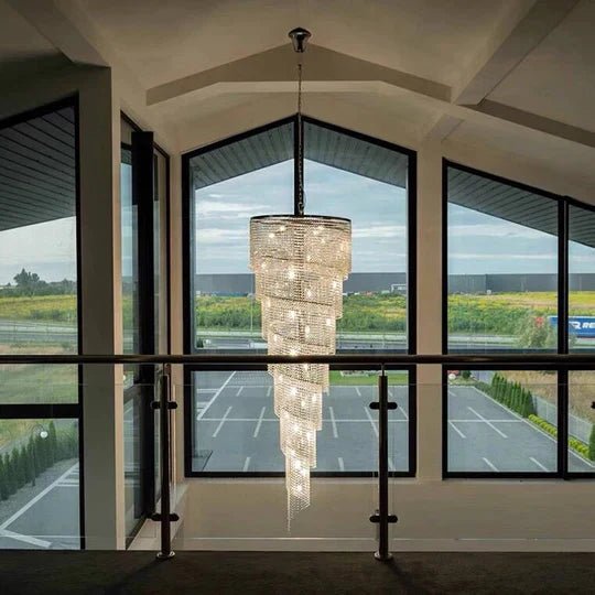 Extra Large Spiral Tiered Long Crystal Chandelier Luxury Crystal Tassel Light Fixture For Staircase/Entryway - fovolighting