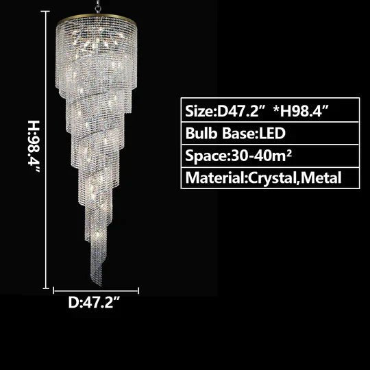 Extra Large Spiral Tiered Long Crystal Chandelier Luxury Crystal Tassel Light Fixture For Staircase/Entryway - fovolighting