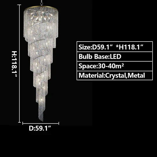 Extra Large Spiral Tiered Long Crystal Chandelier Luxury Crystal Tassel Light Fixture For Staircase/Entryway - fovolighting