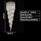 Extra Large Spiral Tiered Long Crystal Chandelier Luxury Crystal Tassel Light Fixture For Staircase/Entryway - fovolighting
