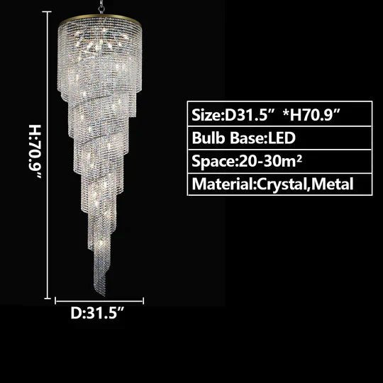 Extra Large Spiral Tiered Long Crystal Chandelier Luxury Crystal Tassel Light Fixture For Staircase/Entryway - fovolighting