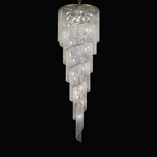 Extra Large Spiral Tiered Long Crystal Chandelier Luxury Crystal Tassel Light Fixture For Staircase/Entryway - fovolighting