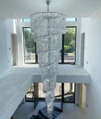 Extra Large Spiral Tiered Long Crystal Chandelier Luxury Crystal Tassel Light Fixture For Staircase/Entryway - fovolighting