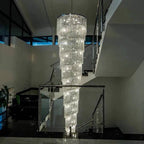 Extra Large Spiral Tiered Long Crystal Chandelier Luxury Crystal Tassel Light Fixture For Staircase/Entryway - fovolighting