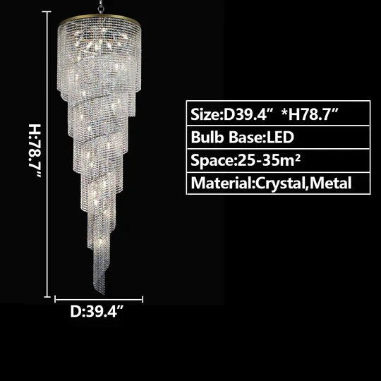Extra Large Spiral Tiered Long Crystal Chandelier Luxury Crystal Tassel Light Fixture For Staircase/Entryway - fovolighting