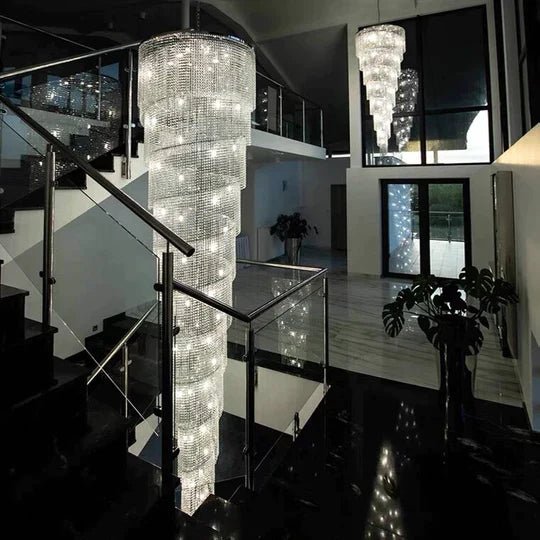 Extra Large Spiral Tiered Long Crystal Chandelier Luxury Crystal Tassel Light Fixture For Staircase/Entryway - fovolighting
