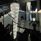 Extra Large Spiral Tiered Long Crystal Chandelier Luxury Crystal Tassel Light Fixture For Staircase/Entryway - fovolighting