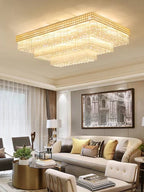 Extra Large Three Layers Rectangular Luxury Flush Mounted Crystal Chandelier for Living Room - fovolighting