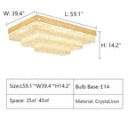 Extra Large Three Layers Rectangular Luxury Flush Mounted Crystal Chandelier for Living Room - fovolighting