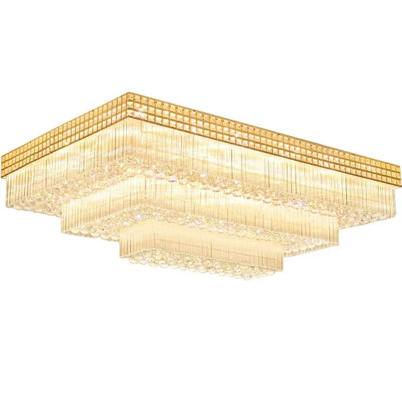 Extra Large Three Layers Rectangular Luxury Flush Mounted Crystal Chandelier for Living Room - fovolighting