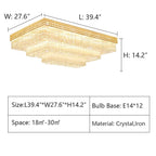 Extra Large Three Layers Rectangular Luxury Flush Mounted Crystal Chandelier for Living Room - fovolighting