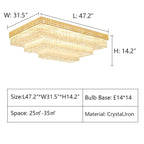 Extra Large Three Layers Rectangular Luxury Flush Mounted Crystal Chandelier for Living Room - fovolighting