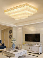 Extra Large Three Layers Rectangular Luxury Flush Mounted Crystal Chandelier for Living Room - fovolighting