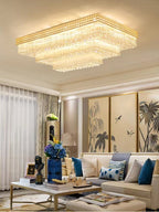 Extra Large Three Layers Rectangular Luxury Flush Mounted Crystal Chandelier for Living Room - fovolighting