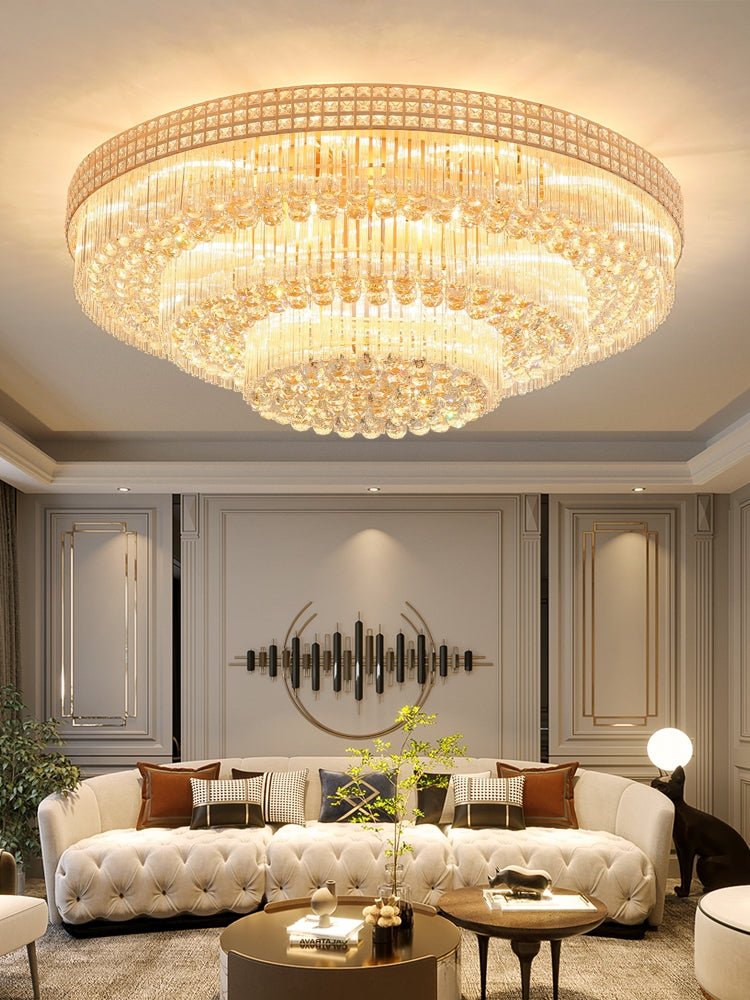 Extra Large Three Layers Round Luxury Flush Mounted Crystal Chandelier for Living Room - fovolighting