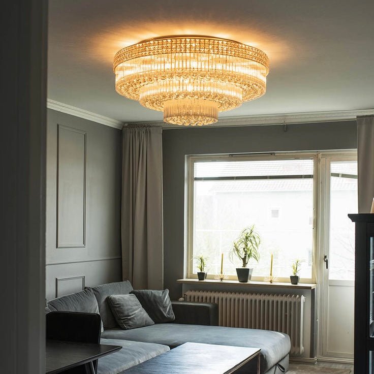 Extra Large Three Layers Round Luxury Flush Mounted Crystal Chandelier for Living Room - fovolighting