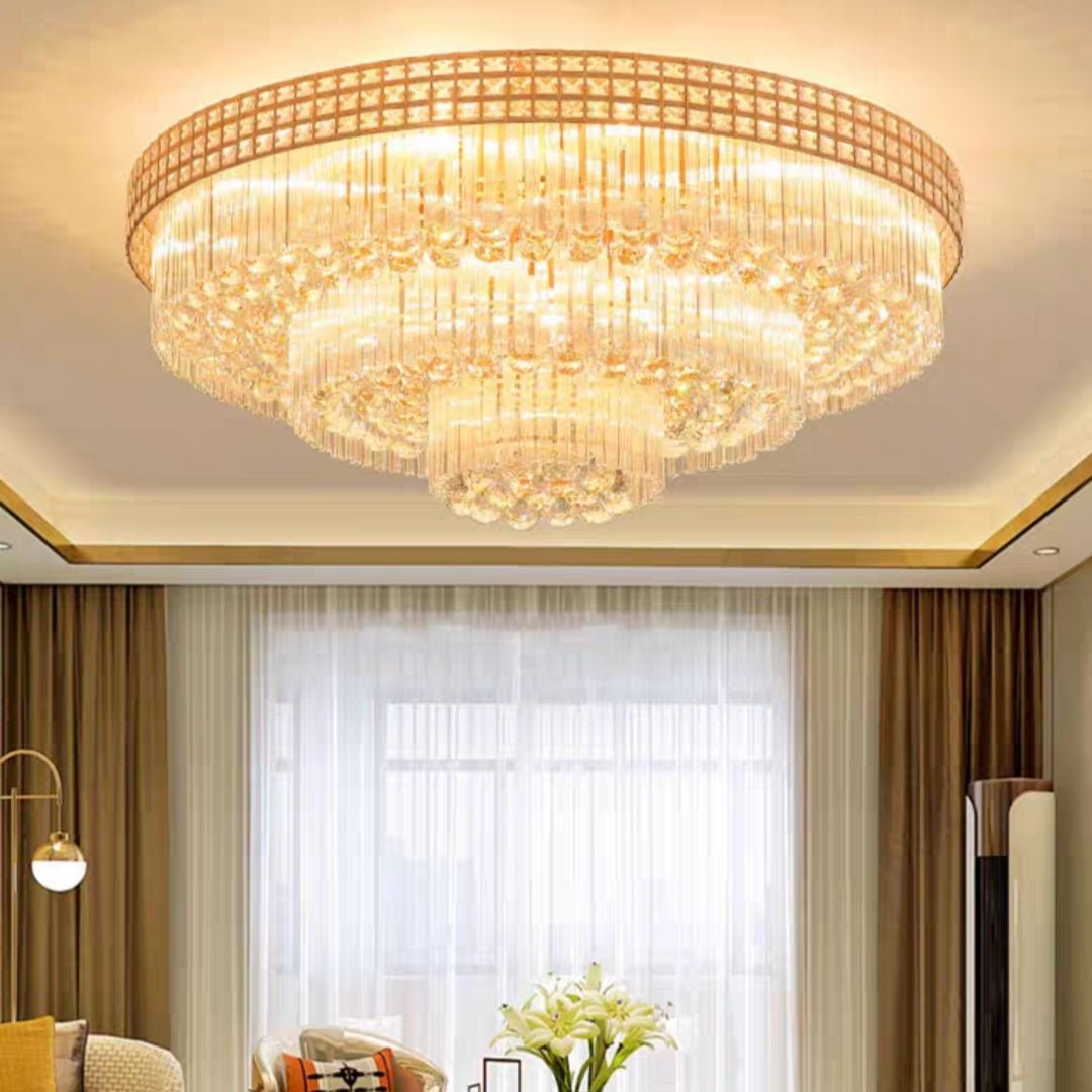 Extra Large Three Layers Round Luxury Flush Mounted Crystal Chandelier for Living Room - fovolighting