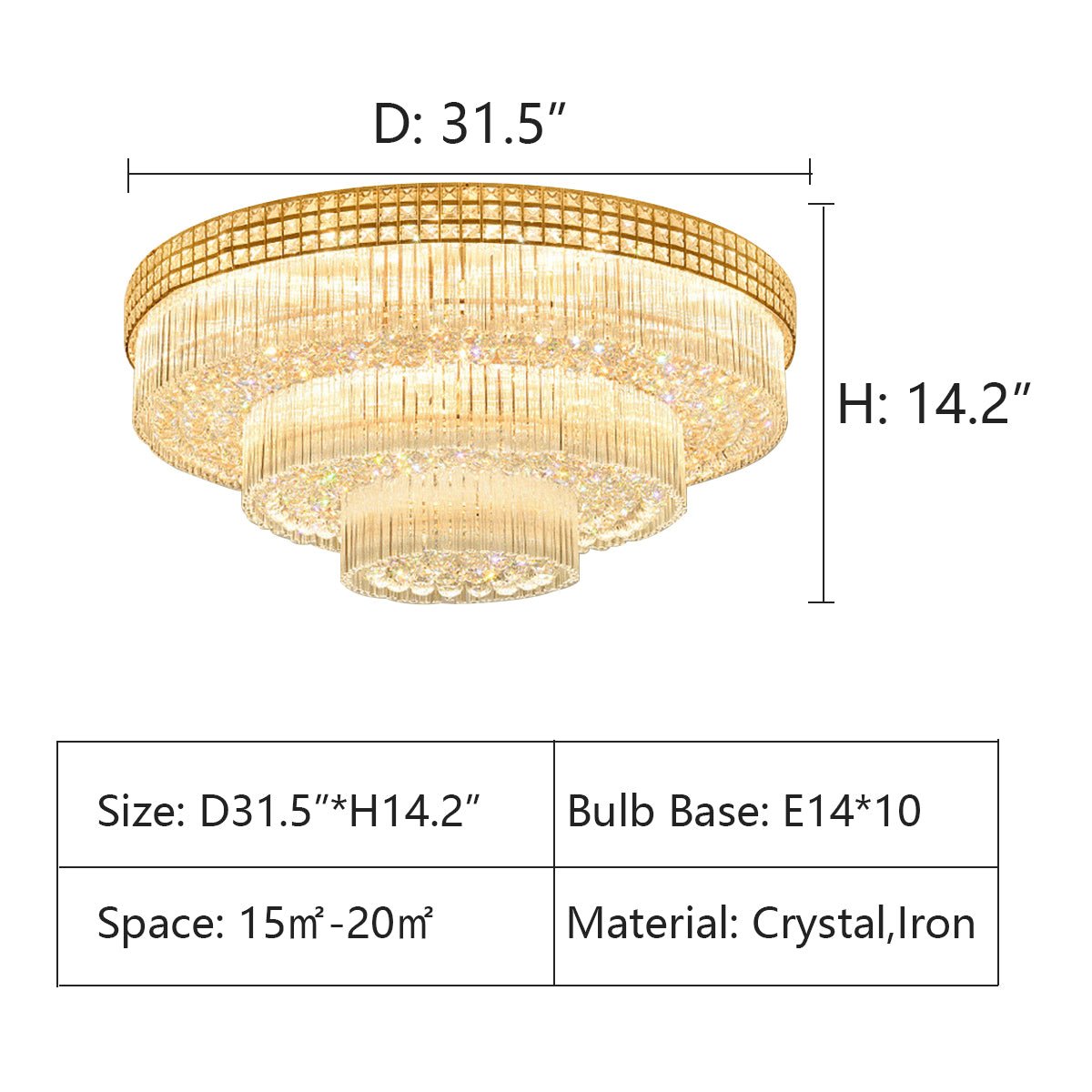 Extra Large Three Layers Round Luxury Flush Mounted Crystal Chandelier for Living Room - fovolighting