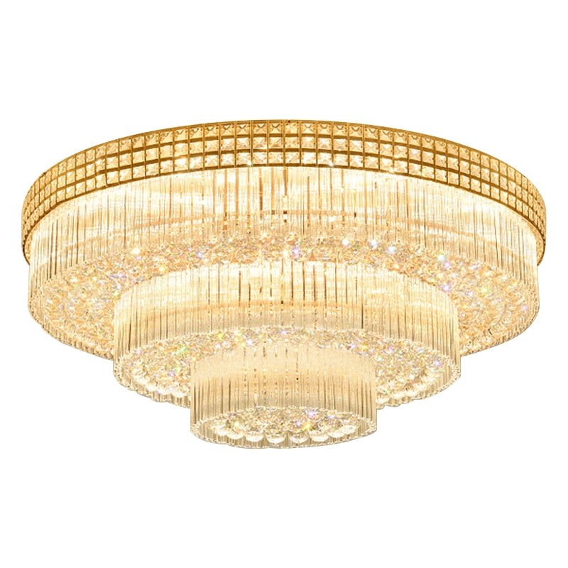 Extra Large Three Layers Round Luxury Flush Mounted Crystal Chandelier for Living Room - fovolighting