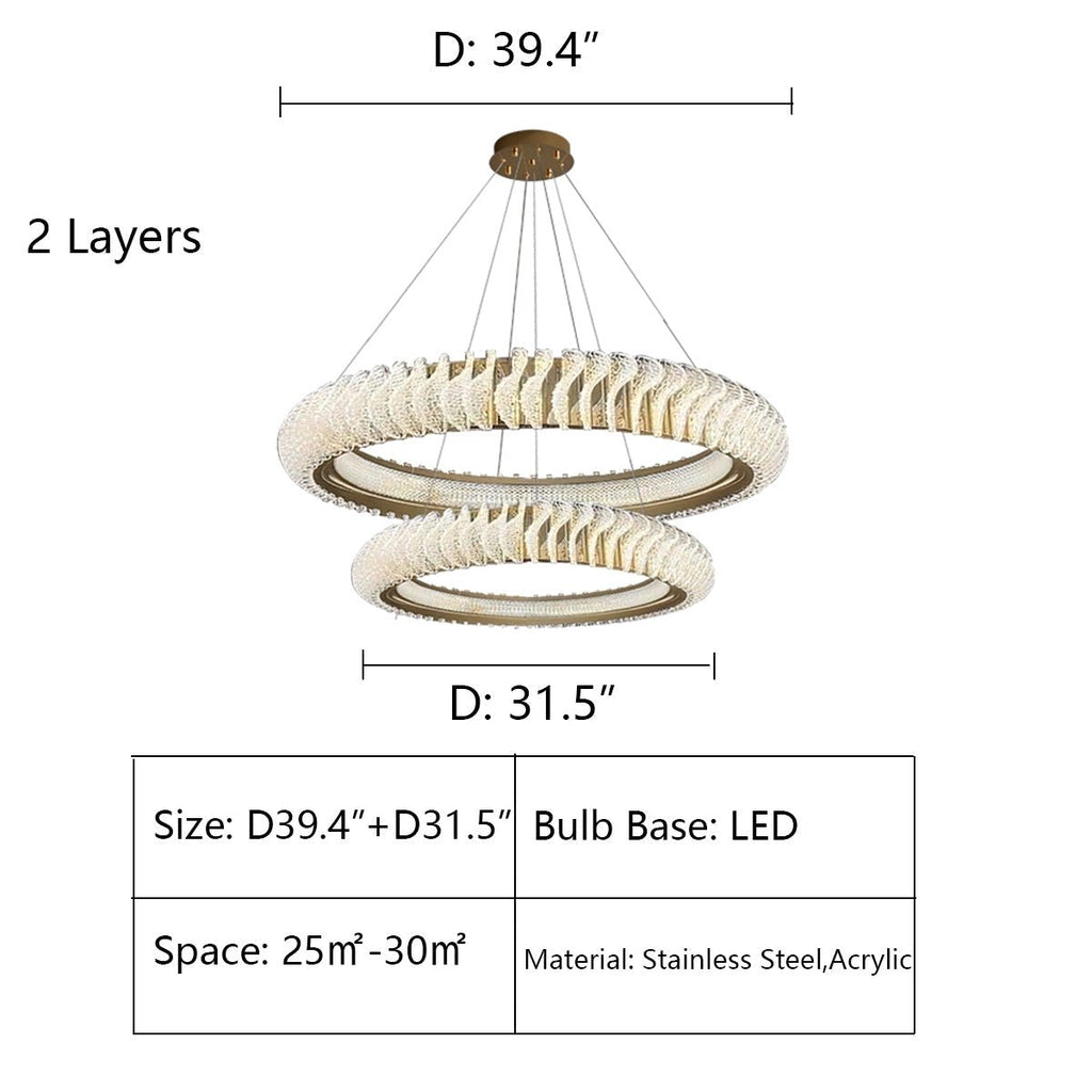 Extra Large Tiers Modern Stainless Steel Ring Chandelier for Living Room/Foyer/Big Entrys - fovolighting
