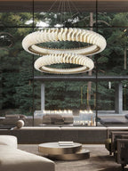 Extra Large Tiers Modern Stainless Steel Ring Chandelier for Living Room/Foyer/Big Entrys - fovolighting