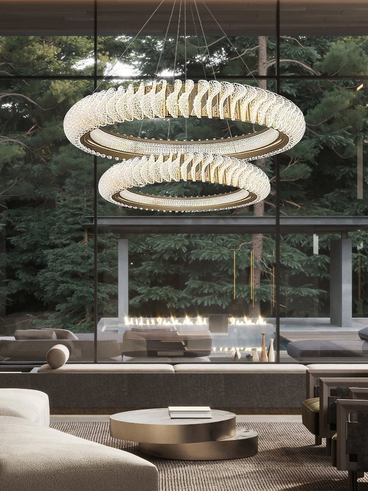 Extra Large Tiers Modern Stainless Steel Ring Chandelier for Living Room/Foyer/Big Entrys - fovolighting