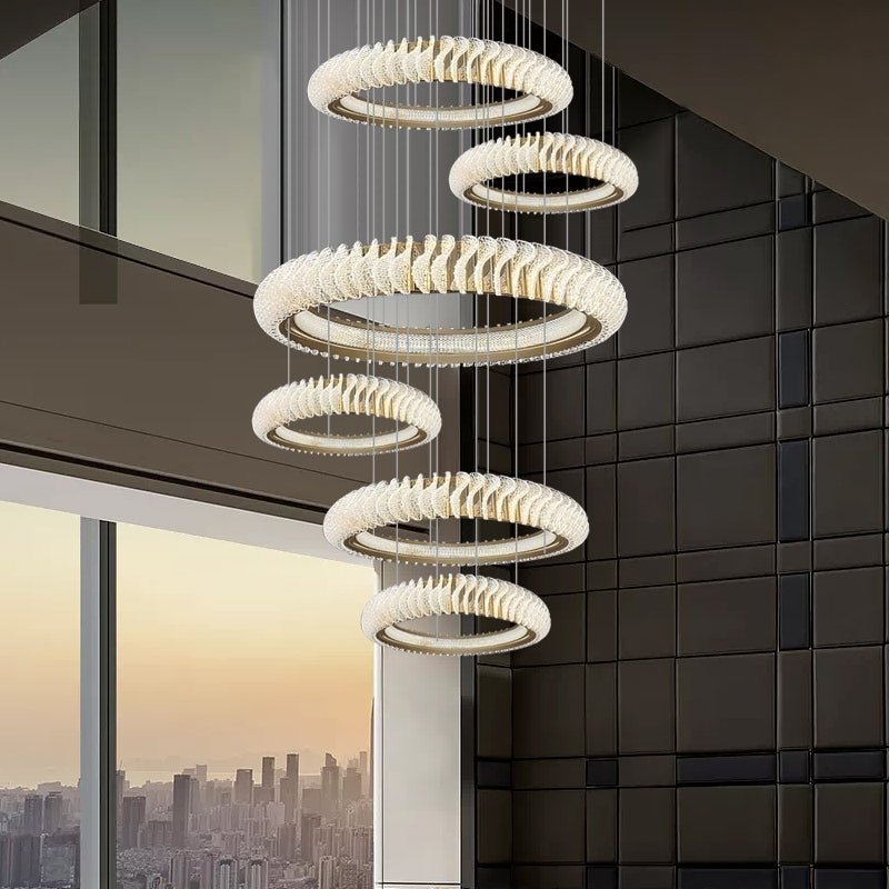 Extra Large Tiers Modern Stainless Steel Ring Chandelier for Living Room/Foyer/Big Entrys - fovolighting