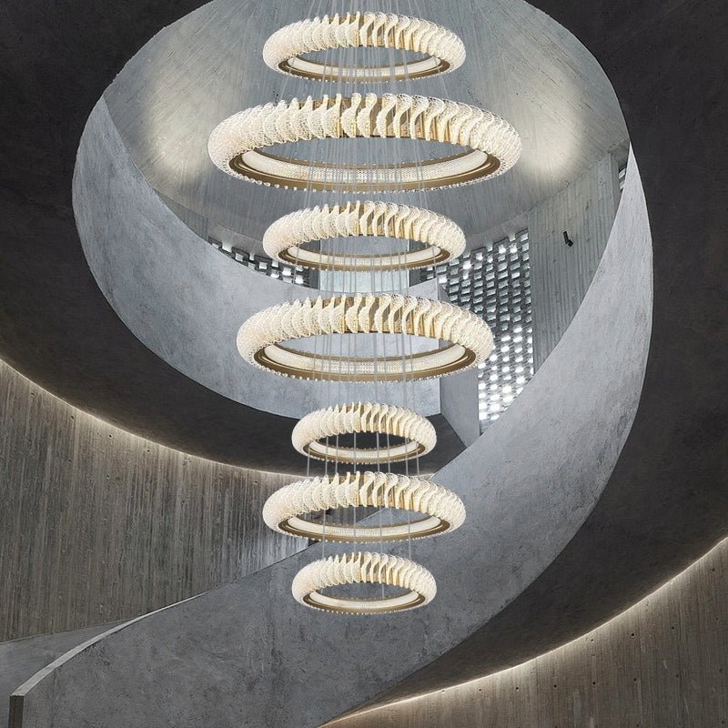 Extra Large Tiers Modern Stainless Steel Ring Chandelier for Living Room/Foyer/Big Entrys - fovolighting