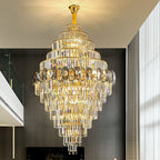 Fashion Large Staircase Chandelier For Foyer Living Room Entrance Crystal Ceiling Light Fixture In Gold Finish - fovolighting