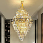 Fashion Large Staircase Chandelier For Foyer Living Room Entrance Crystal Ceiling Light Fixture In Gold Finish - fovolighting