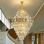 Fashion Large Staircase Chandelier For Foyer Living Room Entrance Crystal Ceiling Light Fixture In Gold Finish - fovolighting