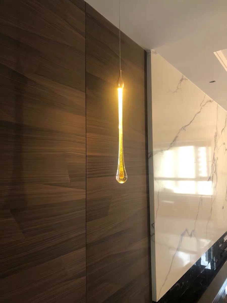 Foyer Glass Drops Pendant Chandelier Spiral Staircase High Ceiling Light Fixture In Gold Finish - fovolighting