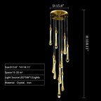 Foyer Glass Drops Pendant Chandelier Spiral Staircase High Ceiling Light Fixture In Gold Finish - fovolighting