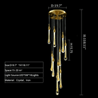 Foyer Glass Drops Pendant Chandelier Spiral Staircase High Ceiling Light Fixture In Gold Finish - fovolighting