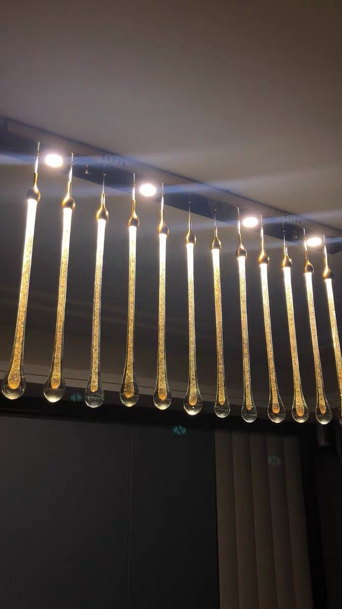 Foyer Glass Drops Pendant Chandelier Spiral Staircase High Ceiling Light Fixture In Gold Finish - fovolighting