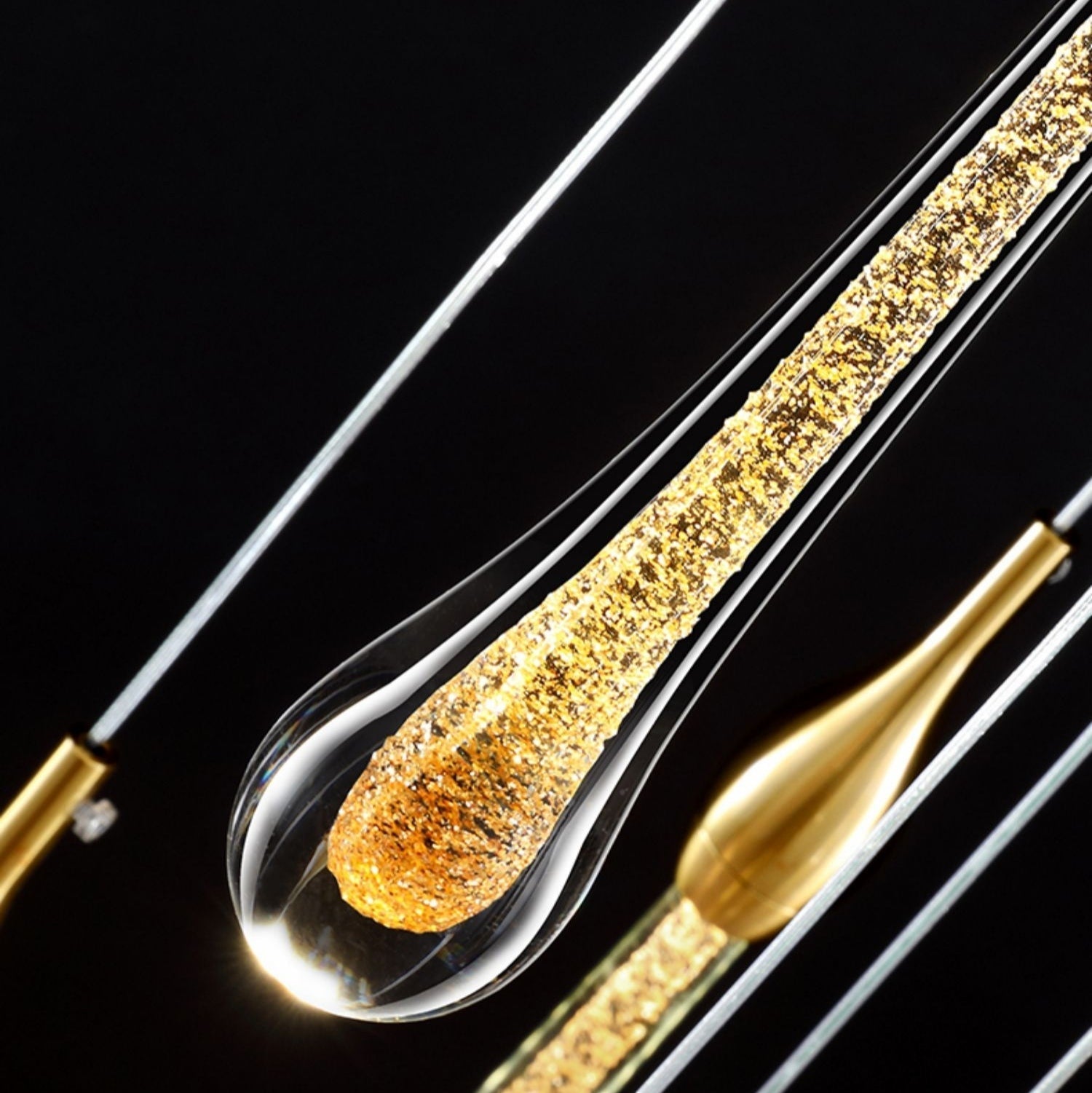 Foyer Glass Drops Pendant Chandelier Spiral Staircase High Ceiling Light Fixture In Gold Finish - fovolighting