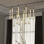 Foyer Glass Drops Pendant Chandelier Spiral Staircase High Ceiling Light Fixture In Gold Finish - fovolighting