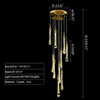 Foyer Glass Drops Pendant Chandelier Spiral Staircase High Ceiling Light Fixture In Gold Finish - fovolighting