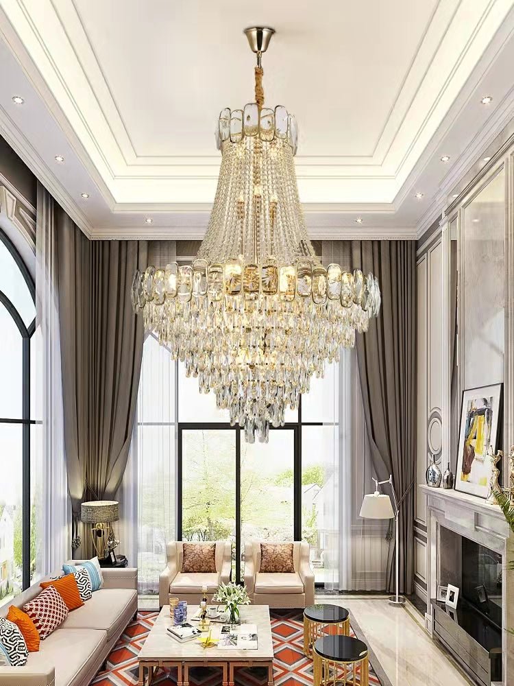 Foyer Staircase Chandelier Luxury K9 Crystal Ceiling Light For Living Room / Hallway - fovolighting